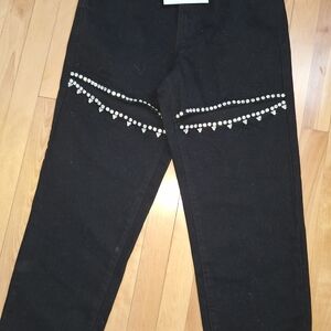 Torn by Ronny Kobo Black Flare Jeans with Rhinestone Trim